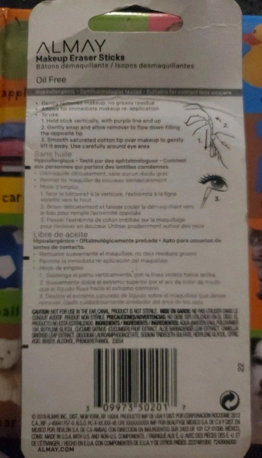 Almay Oil-Free Makeup Eraser Sticks 24 Liquid Filled Cotton Swabs In Case NIP